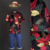 BEcostume 2023 One Piece Monkey D. Luffy Floral Shirt Luffy Flower Hawaiian Full Set with Hat