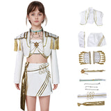 Kids Kpop Demon Hunters Mira Kids White Stage Dance Leather Outfit Halloween BEcostume