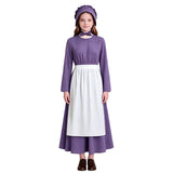 Kids Little House on the Prairie Laura Cosplay Pioneer Purple Dress Polka Dot Colonial Costume