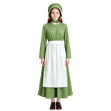 Kids Little House on the Prairie Laura Cosplay Pioneer Dress Green Polka Dot Colonial Costume