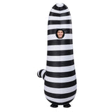 Inflatable Worm Funny Costume Halloween Party White Black Striped Blow-up Adult Suit Becostume