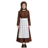 Kids Little House on the Prairie Laura Cosplay Pioneer Dress Brown Polka Dot Colonial Costume