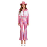 Dolly Parton Cosplay Country Singer Pink Fringe Cowgirl Suit Western Halloween Outfit with Hat