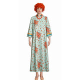 Mrs Roper Cosplay Costume Mint Green Floral Cheongsam Maxi Dress Wig 70s Suit Becostume