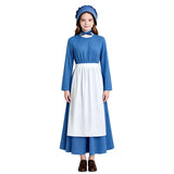 Kids Little House on the Prairie Laura Cosplay Pioneer Blue Dress Polka Dot Colonial Costume