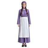 Little House on the Prairie Laura Cosplay Pioneer Purple Dress Polka Dot Colonial Costume Becostume