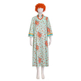 Mrs Roper Cosplay Costume Mint Green Floral Cheongsam Maxi Dress Wig 70s Suit Becostume