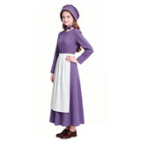 Kids Little House on the Prairie Laura Cosplay Pioneer Purple Dress Polka Dot Colonial Costume