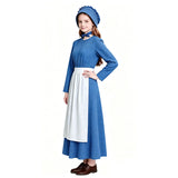 Kids Little House on the Prairie Laura Cosplay Pioneer Blue Dress Polka Dot Colonial Costume