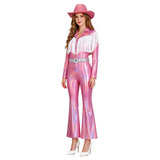 Dolly Parton Cosplay Country Singer Pink Fringe Cowgirl Suit Western Halloween Outfit with Hat