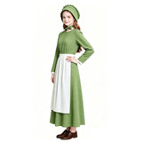 Kids Little House on the Prairie Laura Cosplay Pioneer Dress Green Polka Dot Colonial Costume