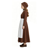 Kids Little House on the Prairie Laura Cosplay Pioneer Dress Brown Polka Dot Colonial Costume