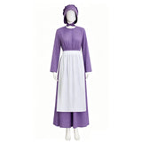 Little House on the Prairie Laura Cosplay Pioneer Purple Dress Polka Dot Colonial Costume Becostume