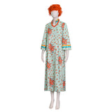 Mrs Roper Cosplay Costume Mint Green Floral Cheongsam Maxi Dress Wig 70s Suit Becostume