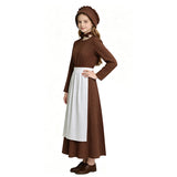 Kids Little House on the Prairie Laura Cosplay Pioneer Dress Brown Polka Dot Colonial Costume