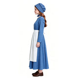 Kids Little House on the Prairie Laura Cosplay Pioneer Blue Dress Polka Dot Colonial Costume