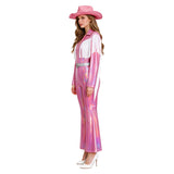 Dolly Parton Cosplay Country Singer Pink Fringe Cowgirl Suit Western Halloween Outfit with Hat