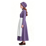 Kids Little House on the Prairie Laura Cosplay Pioneer Purple Dress Polka Dot Colonial Costume