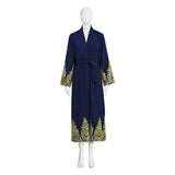 Muslim Women's Open Abaya with Gold Lace Embroidery Cosplay Costume Becostume