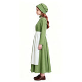 Kids Little House on the Prairie Laura Cosplay Pioneer Dress Green Polka Dot Colonial Costume