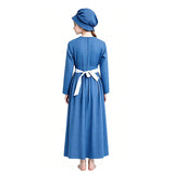 Kids Little House on the Prairie Laura Cosplay Pioneer Blue Dress Polka Dot Colonial Costume