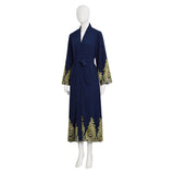 Muslim Women's Open Abaya with Gold Lace Embroidery Cosplay Costume Becostume