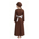 Kids Little House on the Prairie Laura Cosplay Pioneer Dress Brown Polka Dot Colonial Costume