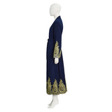 Muslim Women's Open Abaya with Gold Lace Embroidery Cosplay Costume Becostume