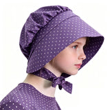 Kids Little House on the Prairie Laura Cosplay Pioneer Purple Dress Polka Dot Colonial Costume