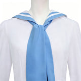 Retro Sailor Collar Midi Dress Women Long Sleeve White Blue Nautical Cosplay Costume Becostume