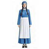 Little House on the Prairie Laura Cosplay Pioneer Blue Dress Polka Dot Colonial Costume Becostume