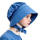 Kids Little House on the Prairie Laura Cosplay Pioneer Blue Dress Polka Dot Colonial Costume