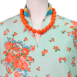 Mrs Roper Cosplay Costume Mint Green Floral Cheongsam Maxi Dress Wig 70s Suit Becostume