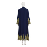 Muslim Women's Open Abaya with Gold Lace Embroidery Cosplay Costume Becostume