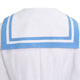 Retro Sailor Collar Midi Dress Women Long Sleeve White Blue Nautical Cosplay Costume Becostume