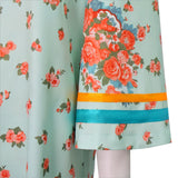 Mrs Roper Cosplay Costume Mint Green Floral Cheongsam Maxi Dress Wig 70s Suit Becostume