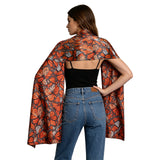 Jane Goodall Cosplay Butterfly Print Sleeveless Cape Shawl Women Orange Wrap Vest Becostume