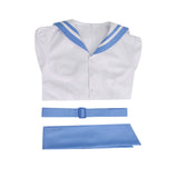 Retro Sailor Collar Midi Dress Women Long Sleeve White Blue Nautical Cosplay Costume Becostume