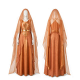 Mon Mothma Cosplay Costume Star Wars Andor Orange Long Dress Full Set Becostume