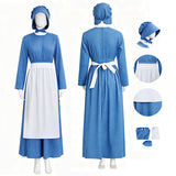 Little House on the Prairie Laura Cosplay Pioneer Blue Dress Polka Dot Colonial Costume Becostume