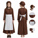 Kids Little House on the Prairie Laura Cosplay Pioneer Dress Brown Polka Dot Colonial Costume