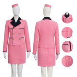 Julia Fox Inspired Jackie Kennedy Cosplay Costume Pink Tweed Suit with Hat Becostume