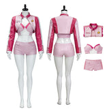 Princess Peach Cosplay Costume Super Mario Bros Movie Racing Outfit Pink Leather Becostume