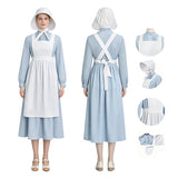 Women Little House on the Prairie Laura Ingalls Wilder Costume Blue Pioneer Prairie Dress