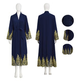 Muslim Women's Open Abaya with Gold Lace Embroidery Cosplay Costume Becostume