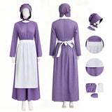 Little House on the Prairie Laura Cosplay Pioneer Purple Dress Polka Dot Colonial Costume Becostume