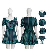 Haunted Mansion Maid Anna Jones Cosplay Costume Striped Dress Halloween Outfit Becostume