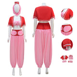 I Dream Jeannie Costume Adult Pink Cosplay Halloween Outfit with Majic Bottle Becostume
