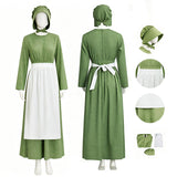 Little House on the Prairie Laura Cosplay Pioneer Dress Green Polka Dot Colonial Costume Becostume