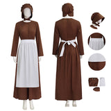 Little House on the Prairie Laura Cosplay Pioneer Dress Brown Polka Dot Colonial Costume Becostume